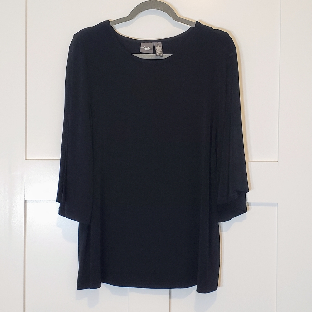 Chico's Travelers Black 3/4 Split Sleeves Tunic Top Size 3/XL Slinky Made In USA